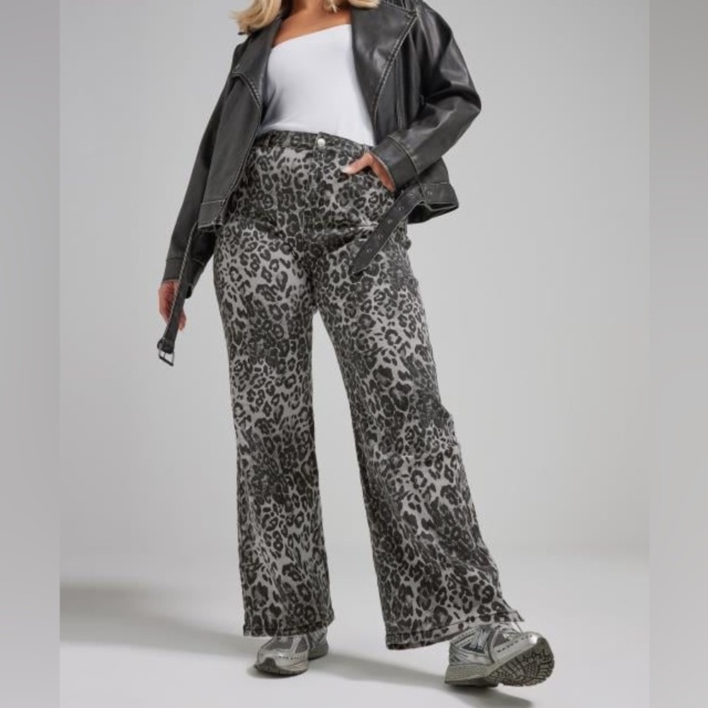 Leopard Print high rise Wide-Leg Pants - brown / blue size S